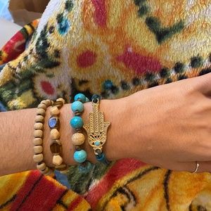 Turquoise & Wood Bracelet Set
